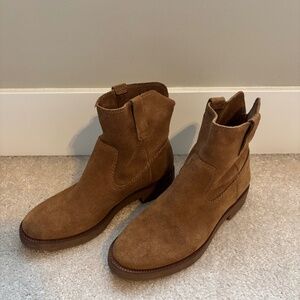 Lucky Brand Suede Mid-Calf Boots Women’s 37 (US 6.5–7) Cognac Brown Western Boot